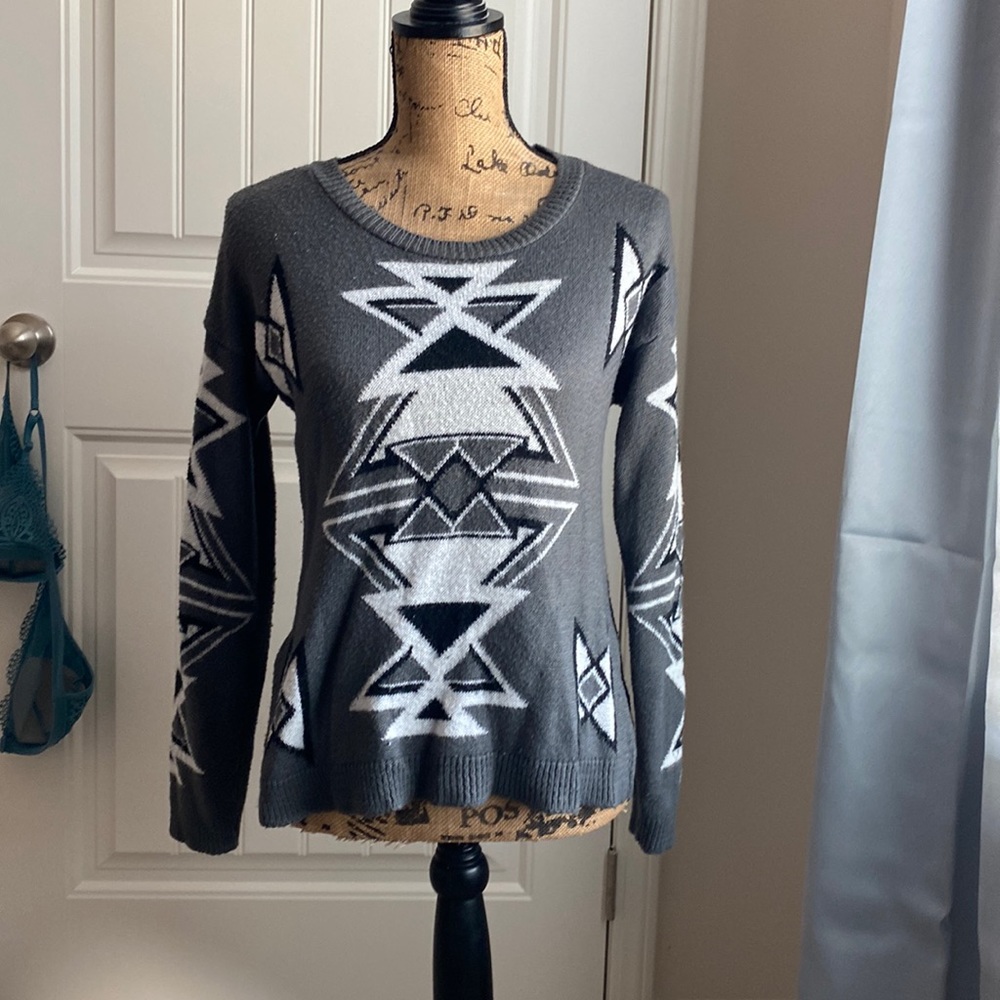 Gray Aztec Designed Sweater